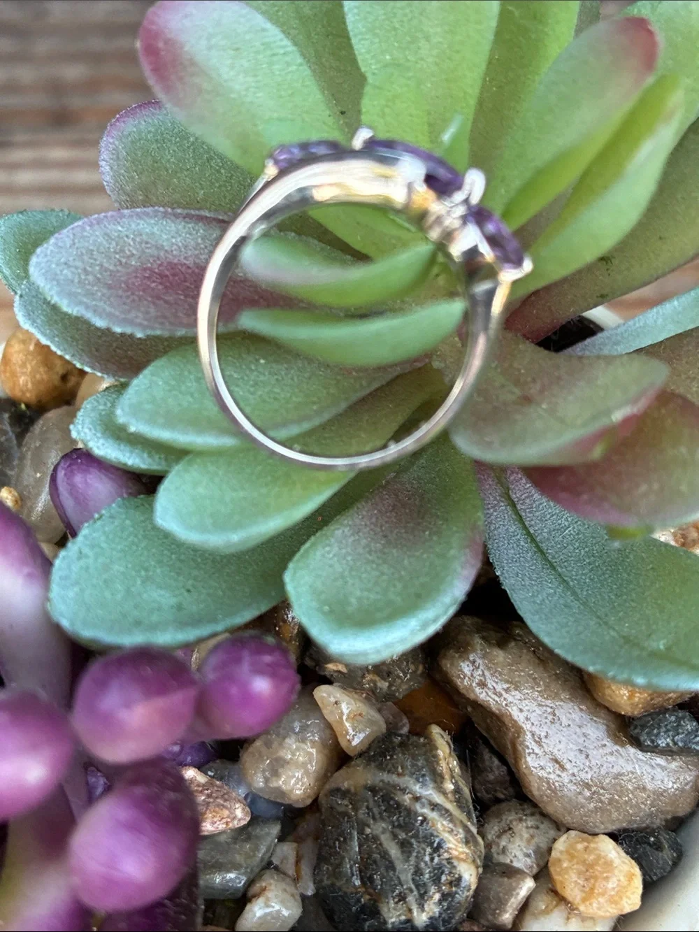 Sterling Silver Triple Amethyst Ring - Purple Gemstone Fashion Ring